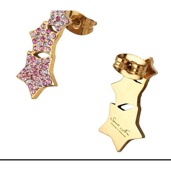 Taylor swift- Sparks Fly Gold Tone Pink Rhinestone Star Stud Earrings - Picture 2 of 4